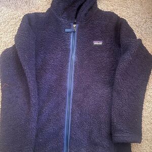 Patagonia Girl’s Navy Blue Sherpa Fleece Hoodie, Size Large (12)